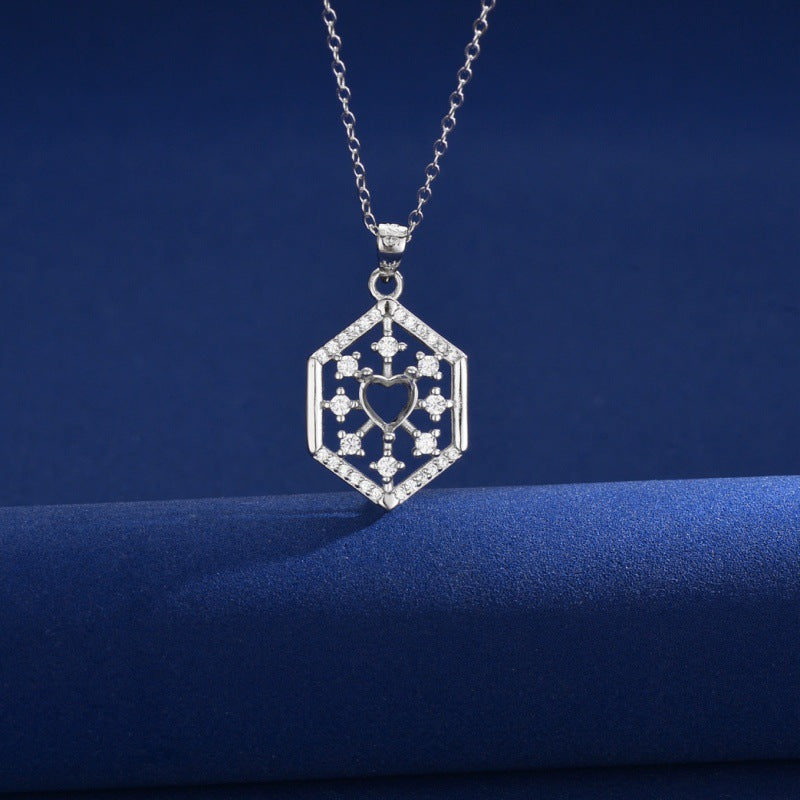 925 Sterling Silver Butterfly Mother-of-Pearl Necklace Mount for 5mm Heart Gemstone DIY Collarbone Chain