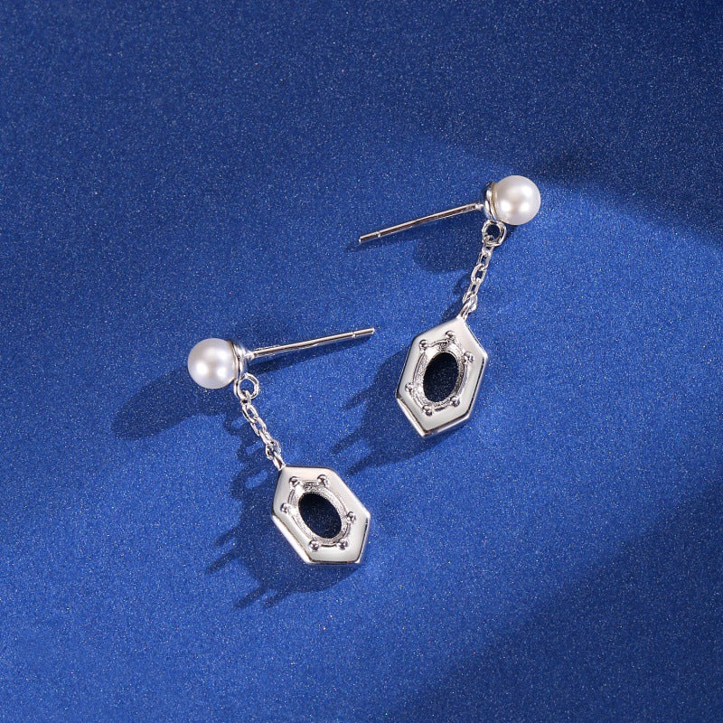 925 Sterling Silver Earring Mount for 4x6mm Oval Gemstone, Geometric Minimalist Multiple Styles
