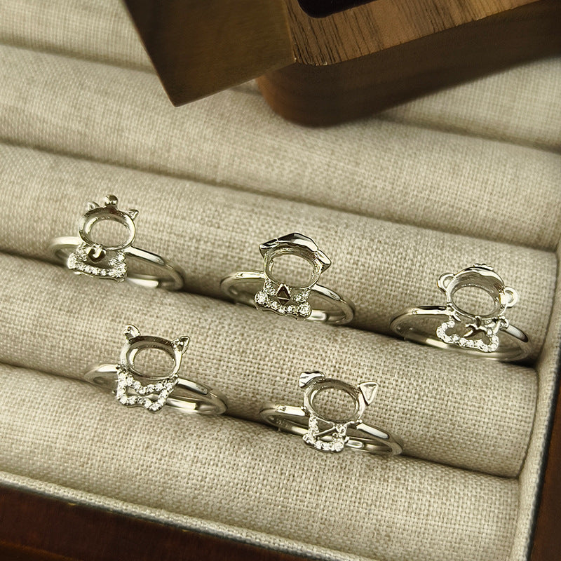 925 Sterling Silver Zodiac Ring Mount for 6x8mm Oval Gemstone, Unset DIY