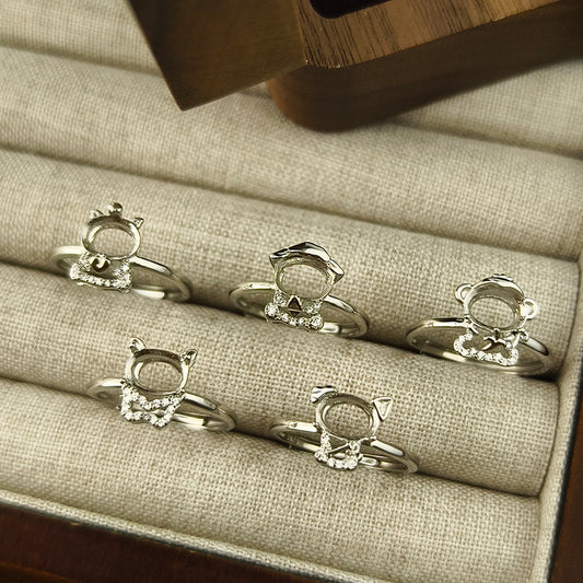 925 Sterling Silver Zodiac Ring Mount for 6x8mm Oval Gemstone, Unset DIY