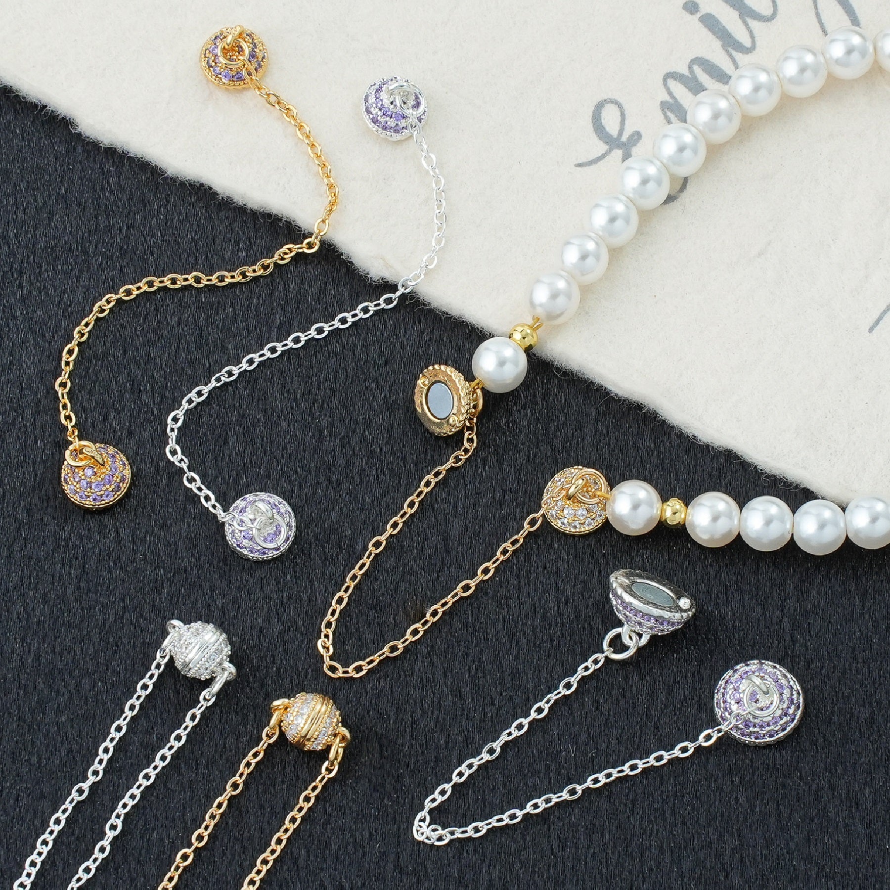 Crystal Ball Magnetic Clasp with Extension Chain