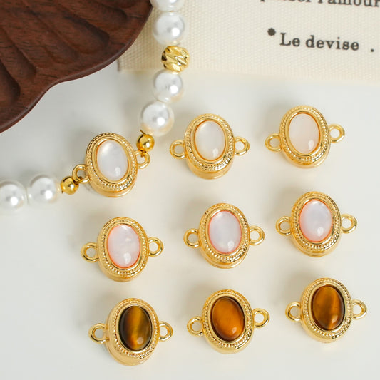 Tiger's Eye Shell Magnetic Clasp Connector - Three Rows to Single Row