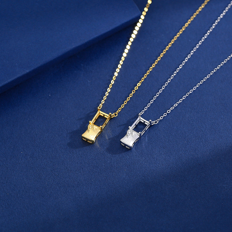 925 Sterling Silver Pendant Mount for 6x8mm Rectangle Gemstone, Original Design DIY Collarbone Chain