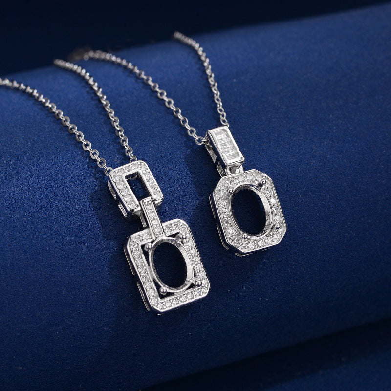 925 Sterling Silver Necklace Pendant Mount for 6x8mm Oval Gemstone