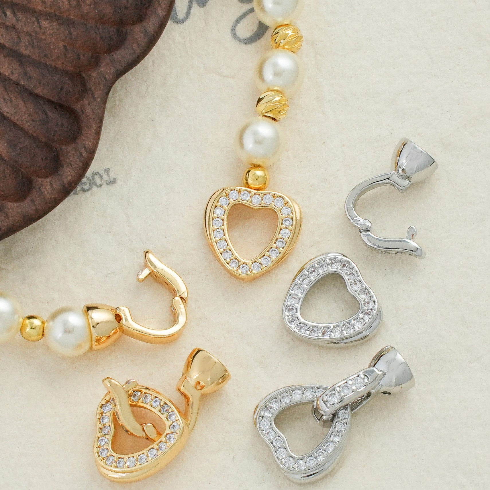 CZ-Set Single-Round Heart Clasp