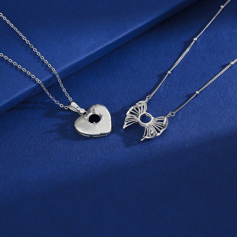 925 Sterling Silver Necklace Mount for 6mm Round Gemstone, Original Design DIY Collarbone Chain