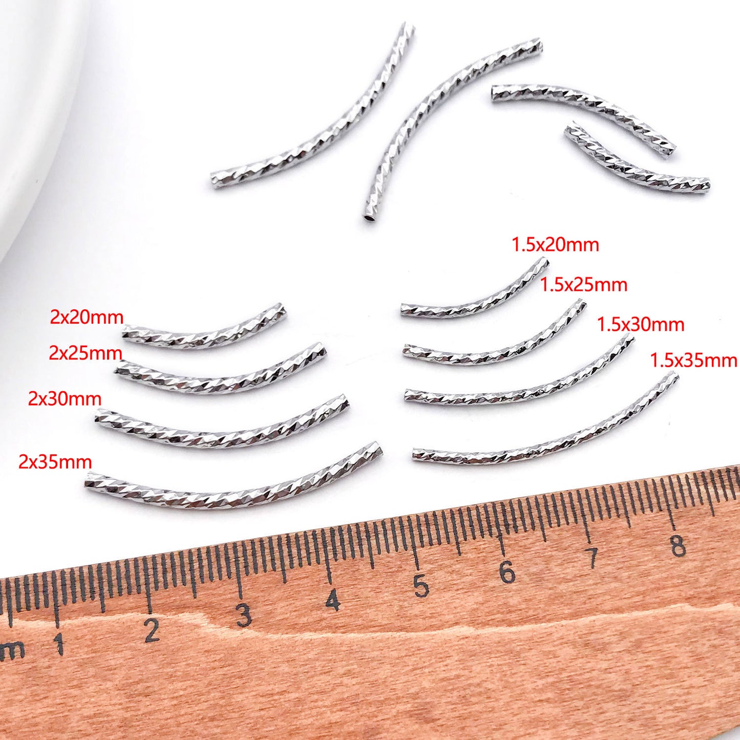 50pcs Plated Curve Shape Textured Curved Tube Bar Beads