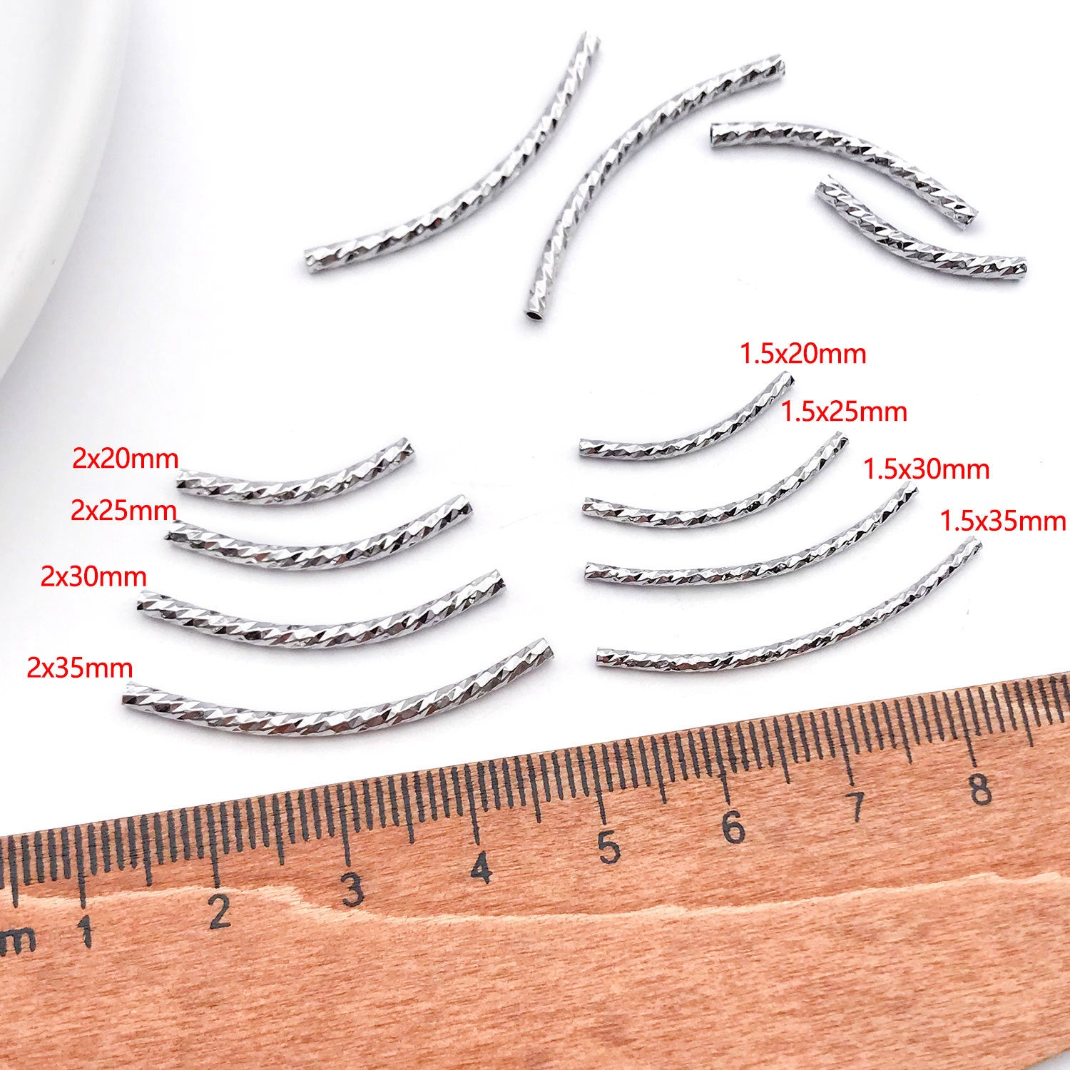 50pcs Plated Curve Shape Textured Curved Tube Bar Beads