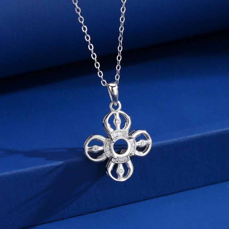 925 Sterling Silver Necklace Pendant Mount for 5mm Round Gemstone, Ins-Style Popular DIY Collarbone Chain