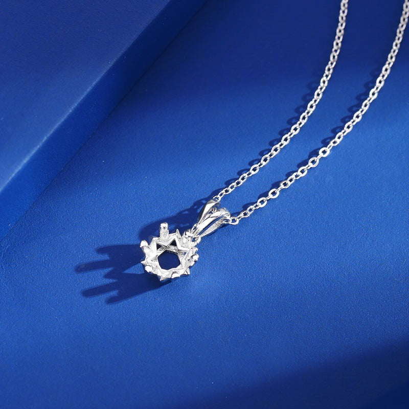 925 Sterling Silver Six-Prong Pendant Mount for 6mm Round Gemstone, Minimalist DIY Collarbone Chain