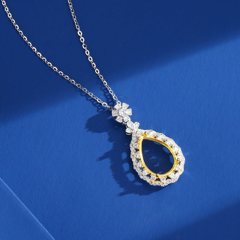 925 Sterling Silver Necklace Pendant Mount for 10x14mm Pear Gemstone, Unset Delicate Luxury
