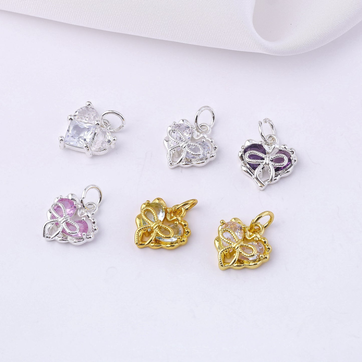 (5pcs)Micro-Set Cubic Zirconia Bowknot Pendants