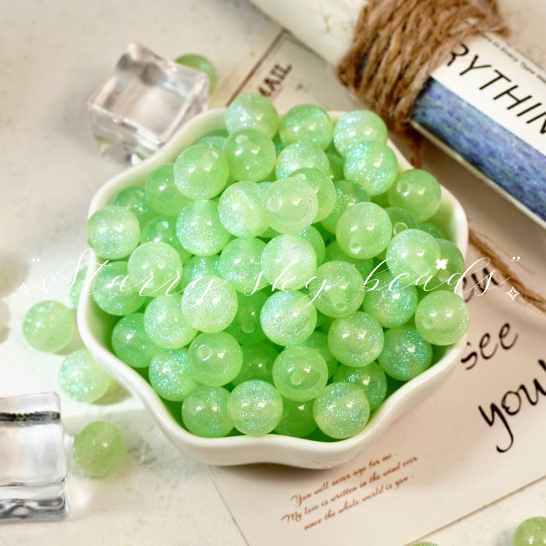 (50pcs)6/8/10/12/16/20mm Starry Mermaid Iridescent Resin Round Beads