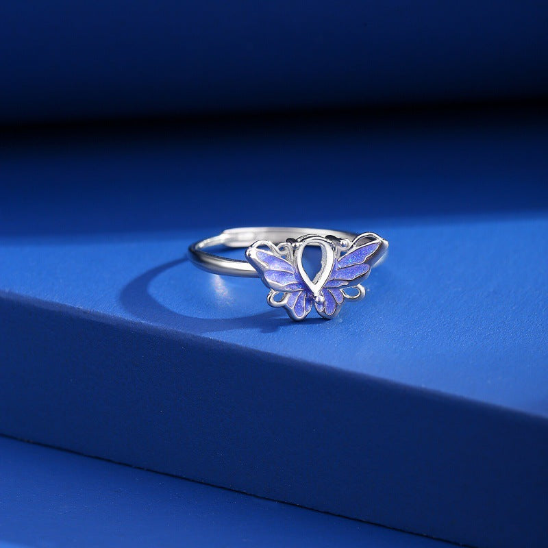 925 Sterling Silver Butterfly Ring Mount for 5x7mm Pear Gemstone, Luxury DIY