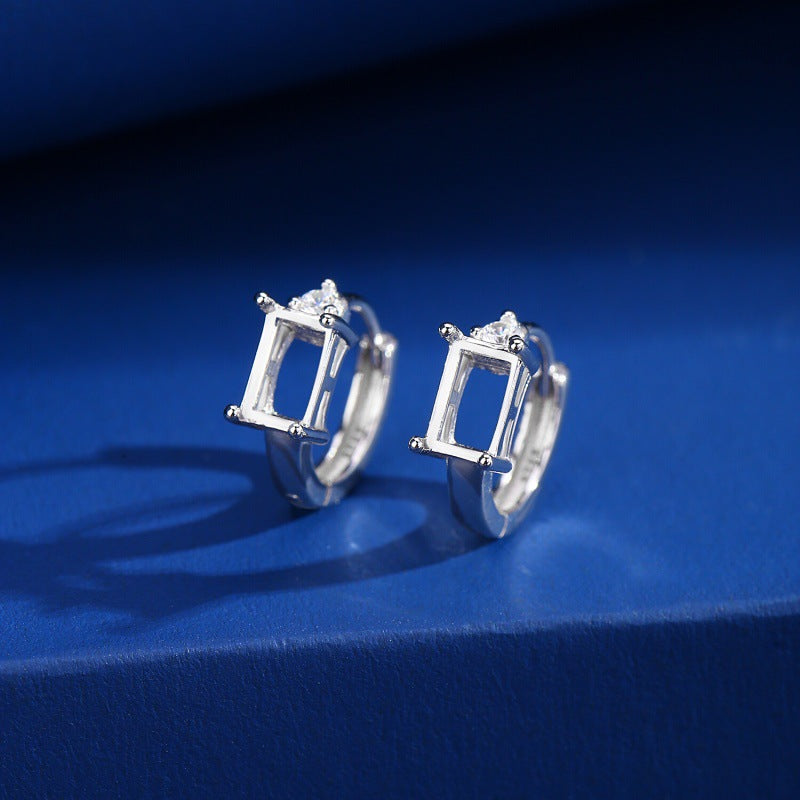 925 Sterling Silver Earrings Mount for 4x6mm Rectangle Gemstone, Minimalist DIY
