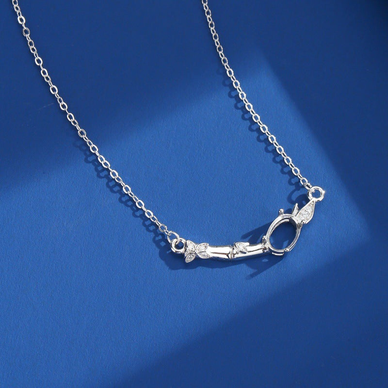 925 Sterling Silver Necklace Pendant Mount for 5x7mm Oval Gemstone, Semi-finished Personalized DIY Collarbone Chain