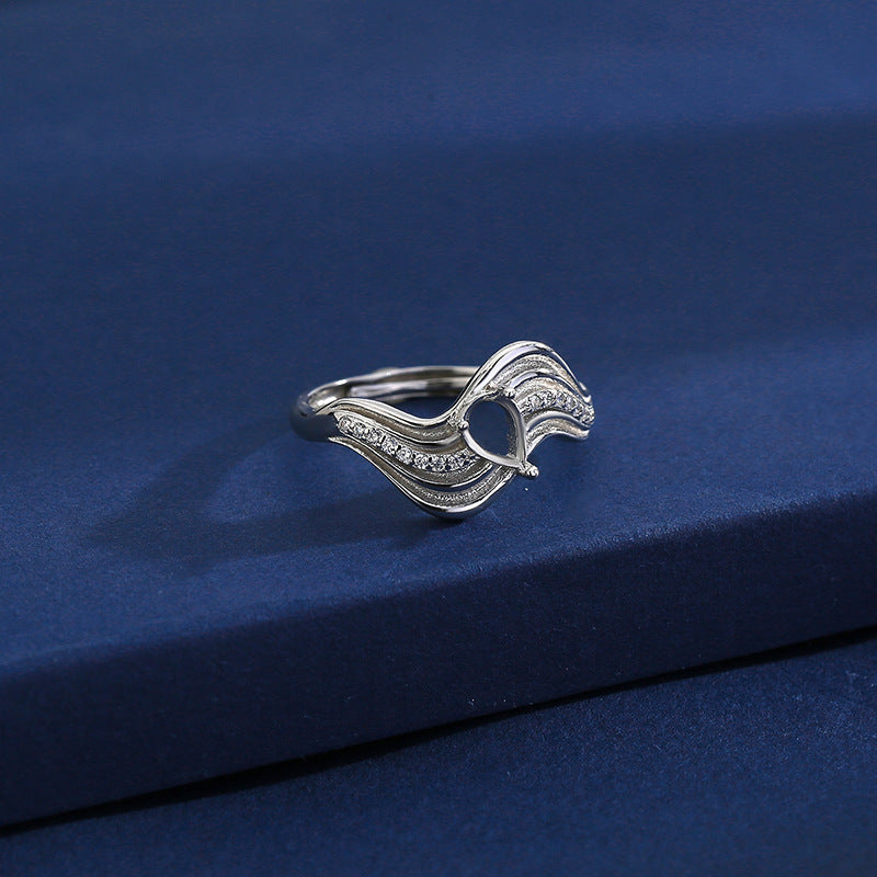 925 Sterling Silver Ring Mount for 4x6mm Pear Gemstone, Twisted Wave-Edge Luxury DIY