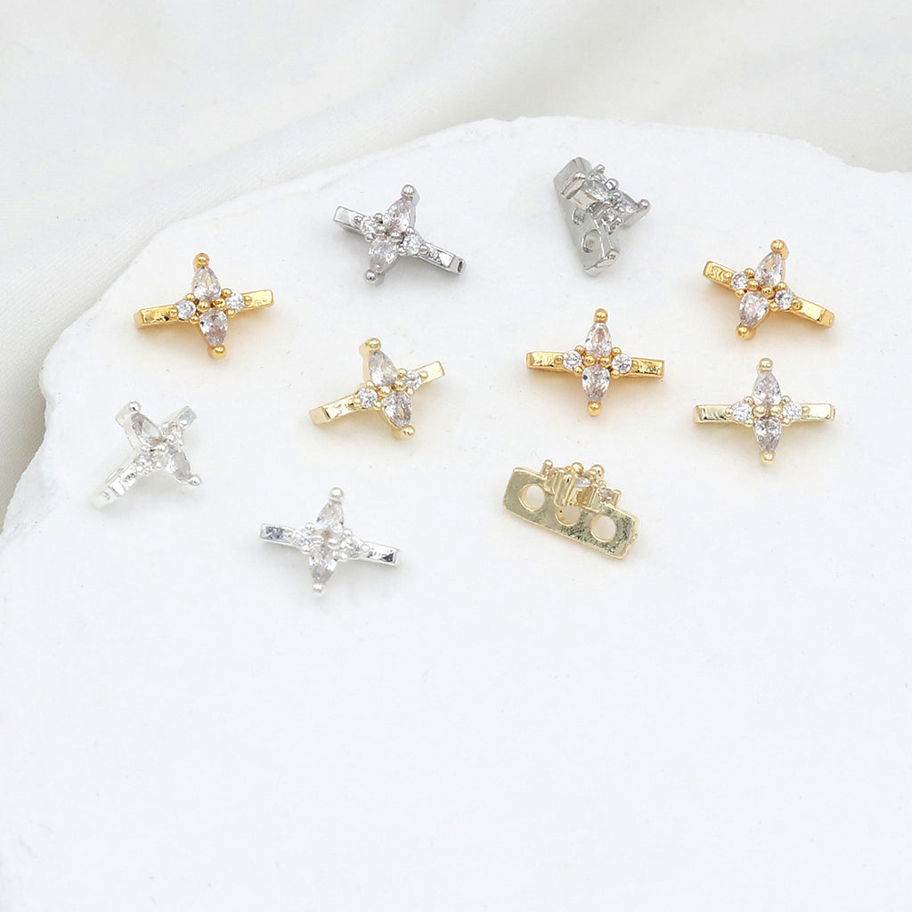 (10pcs)Flower Zircon DIY Double-Row Spacers