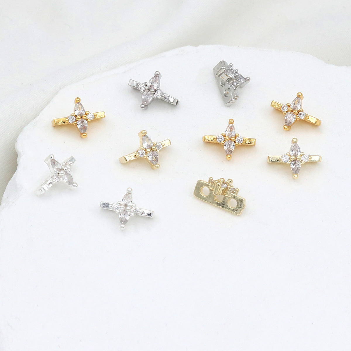 (10pcs)Flower Zircon DIY Double-Row Spacers