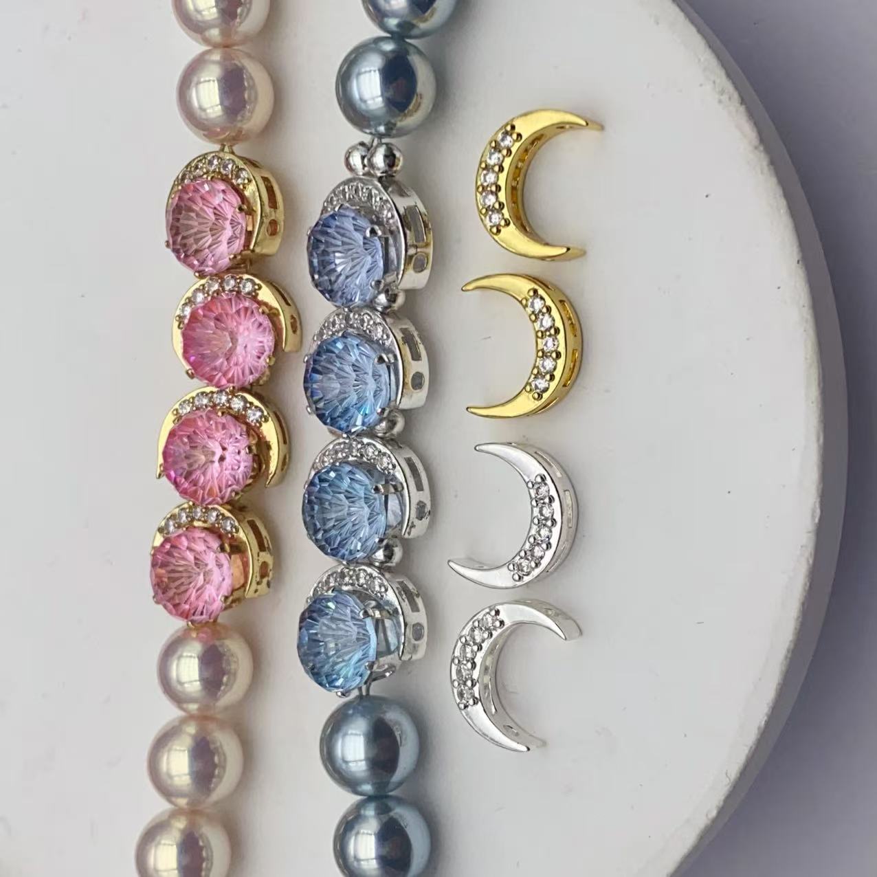 10pcs CZ Moon Spacer Beads