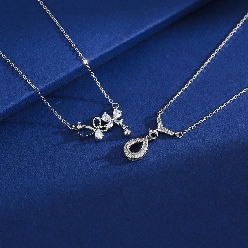 925 Sterling Silver Pendant Mount for 5x7mm Pear Gemstone, Semi-finished Collarbone Chain