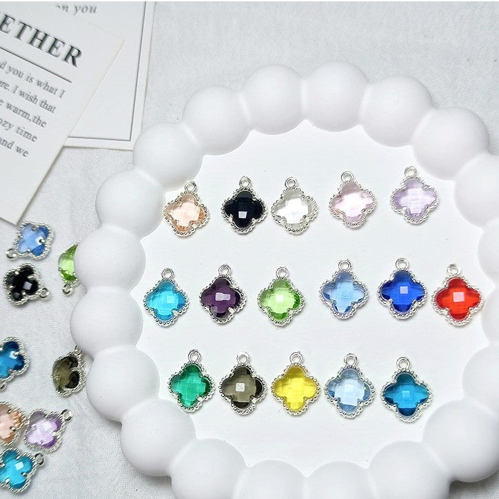 10pcs 12x15mm Crystal Glass Bezel Pendant Four-Leaf Clover Pendant
