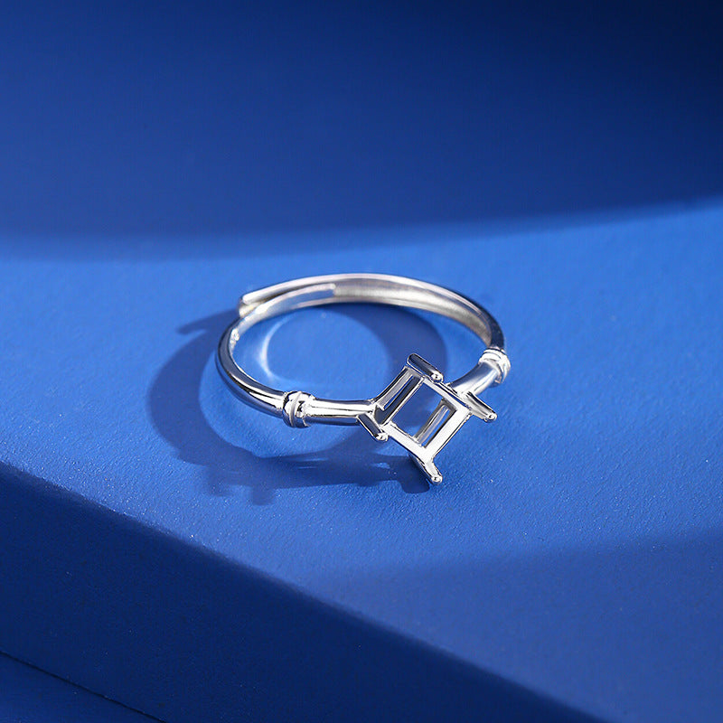 925 Sterling Silver Ring Mount for 5mm Square Gemstone, Unset Minimalist Luxury DIY
