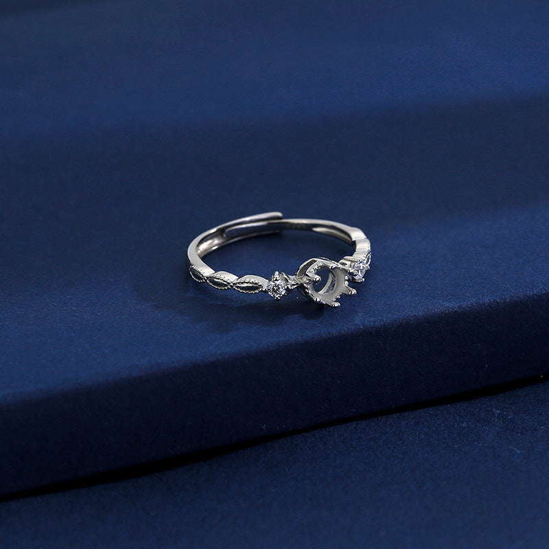 S925 Sterling Silver "Rising Success" Ring Mount, Unset, 8x8mm Round, New Chinese Style