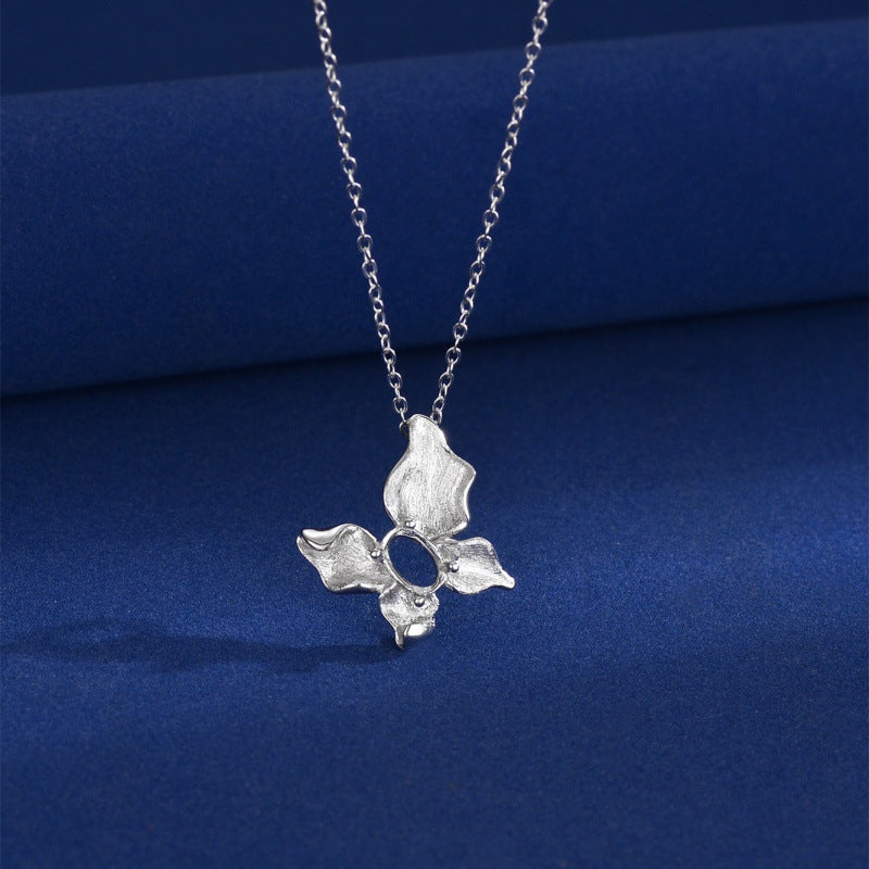 925 Sterling Silver Necklace Mount for 4x6mm Oval Gemstone, Butterfly/Gourd DIY Collarbone Chain