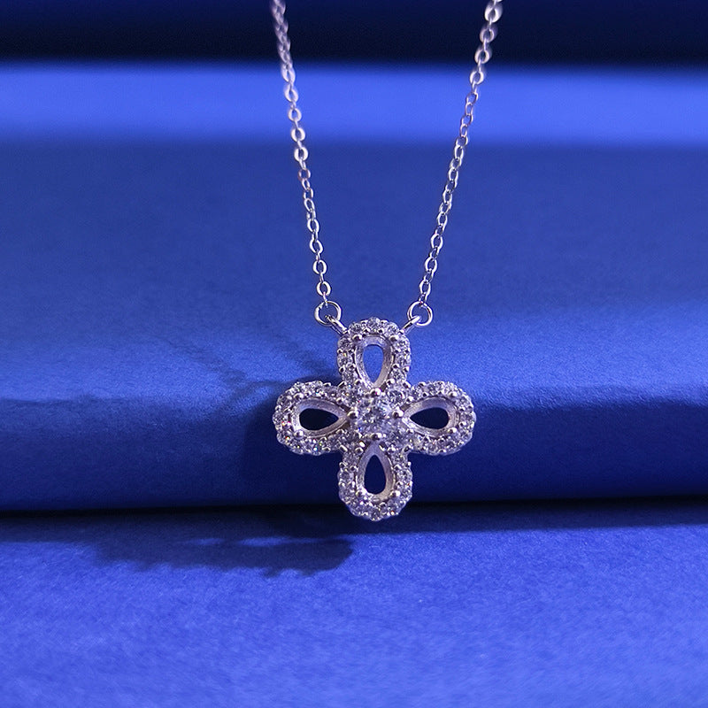 925 Sterling Silver Four-Leaf Clover Necklace Mount for 3x5mm Pear Gemstone, Unset Minimalist DIY