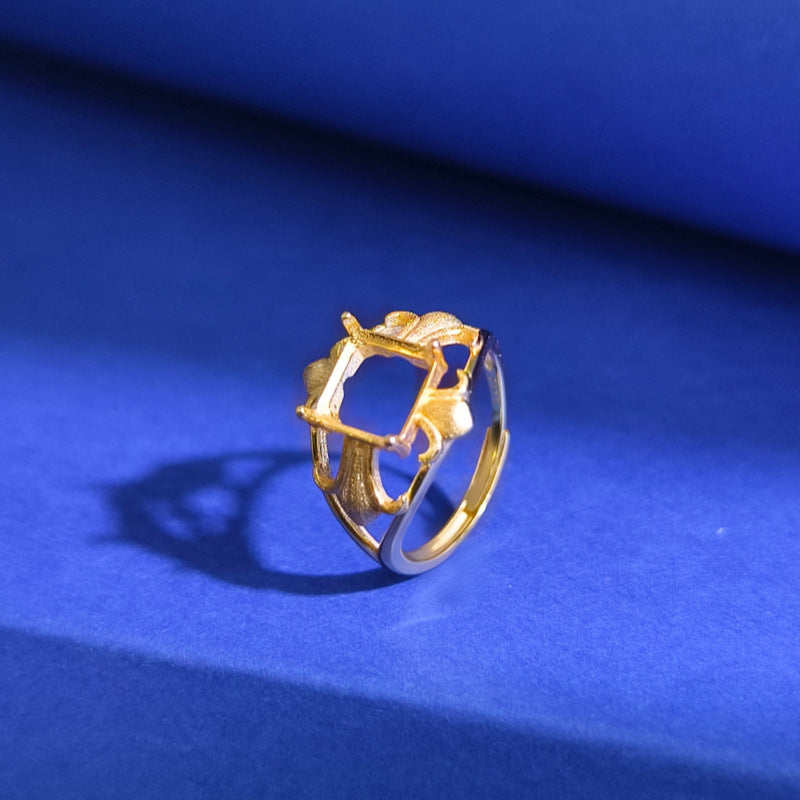 925 Sterling Silver Iris Ring Mount for 8mm Square Gemstone, Fine Brushed Finish