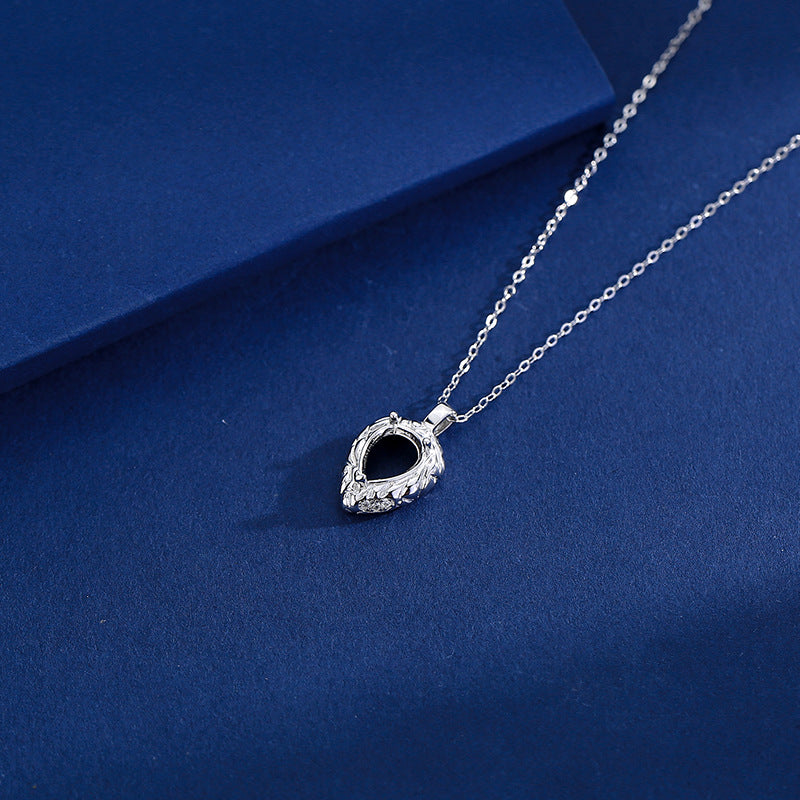 925 Sterling Silver Pendant Mount for 7x9mm Pear Gemstone, Original Design DIY Collarbone Chain