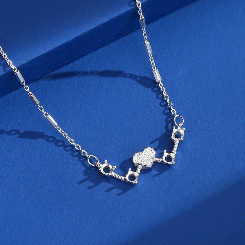 925 Sterling Silver Necklace Mount for 3mm Round Burmese Jade/Crystal, Original Design Semi-finished