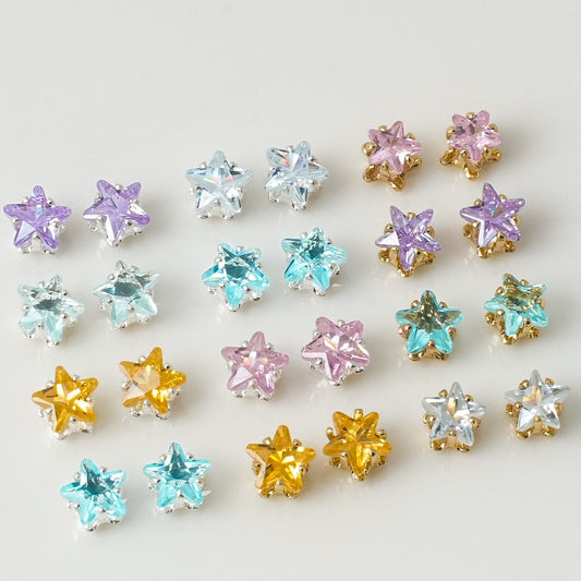 (30pcs)4/5MM Star Gold Base CZ Prong-Set Stone