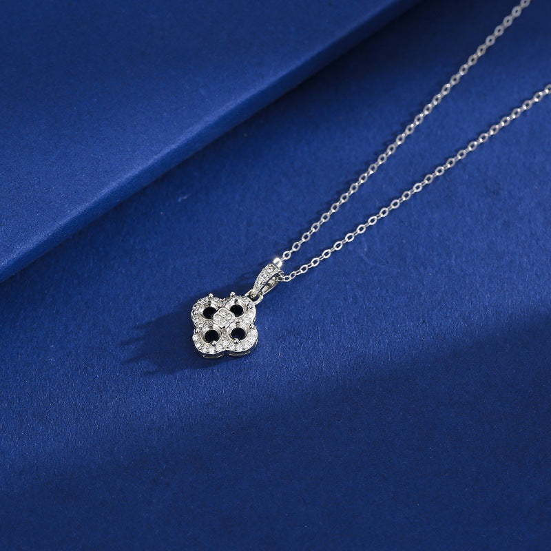 925 Sterling Silver Four-Leaf Clover Pendant Mount for 3mm Round Crystal/Jade Cabochon, Versatile Commuter DIY