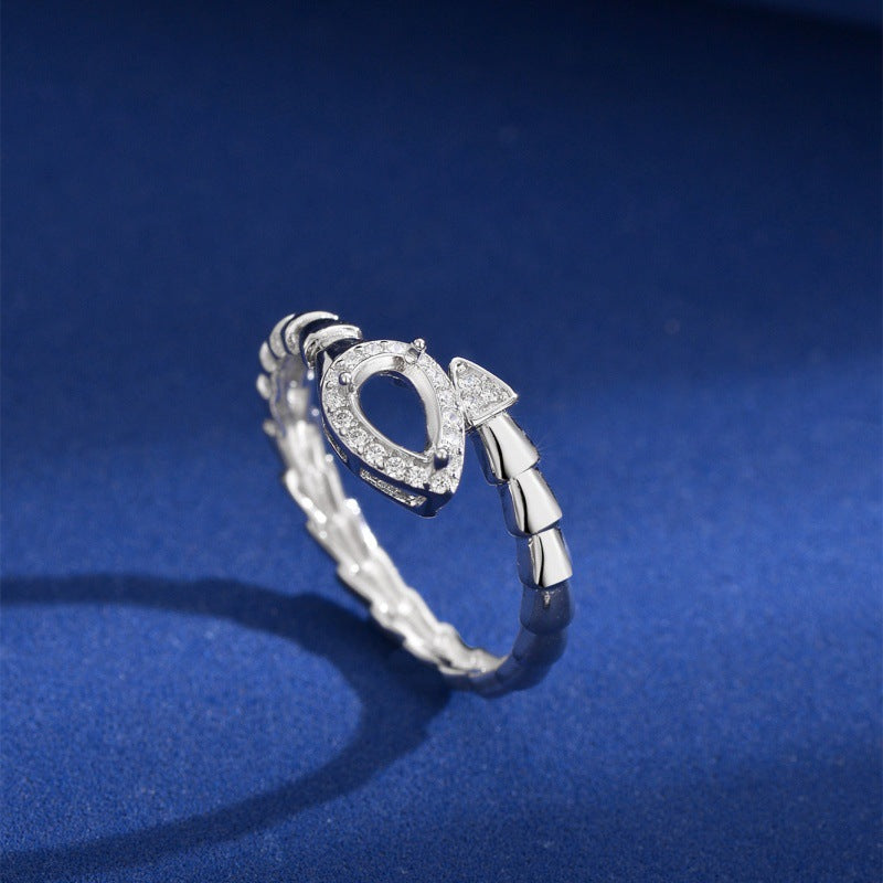925 Sterling Silver Snake Ring Mount for 4x6mm Pear Gemstone, Minimalist Luxury Designer DIY
