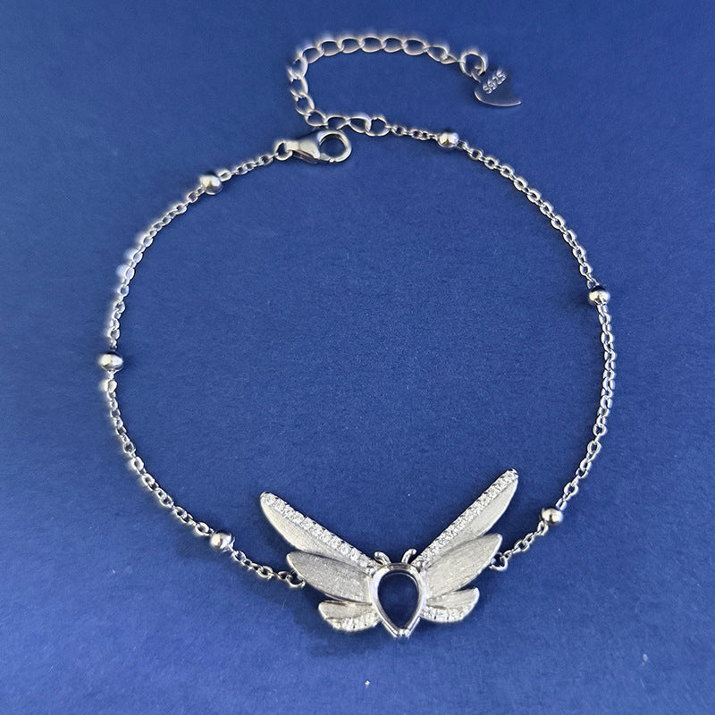 925 Sterling Silver “Firefly" Bracelet Mount for 5x7mm Pear Gemstone, Brushed Finish