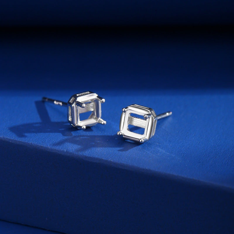 925 Sterling Silver Earrings Mount for 5mm Square Gemstone, Multiple Fashion Styles DIY