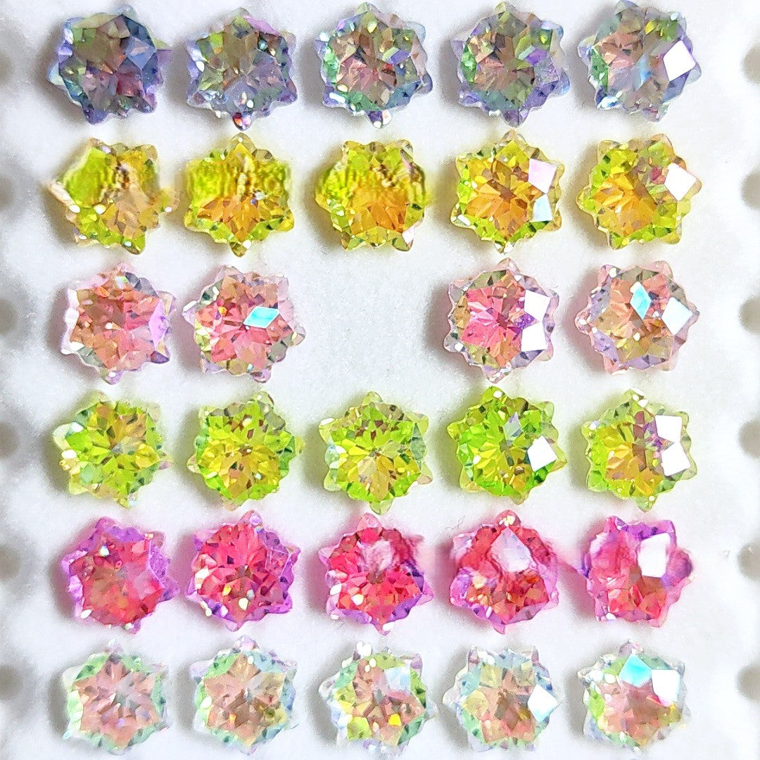 5A 6mm Hexagram Christmas Blizzard Cut Coated Loose CZ Stone - 2pcs