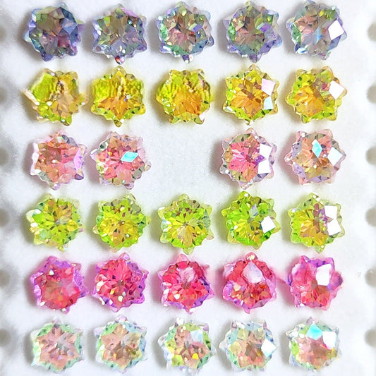 5A 6mm Hexagram Christmas Blizzard Cut Coated Loose CZ Stone - 2pcs