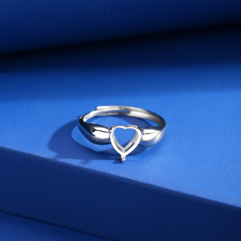 925 Sterling Silver Heart-Shaped Ring Mount for Jade/Crystal DIY