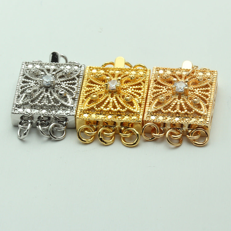 Square Hollow Triple Strand Clasp - 2pcs