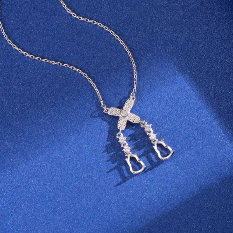925 Sterling Silver Gourd Necklace Mount for 5x7mm Gemstone, Semi-finished Collarbone