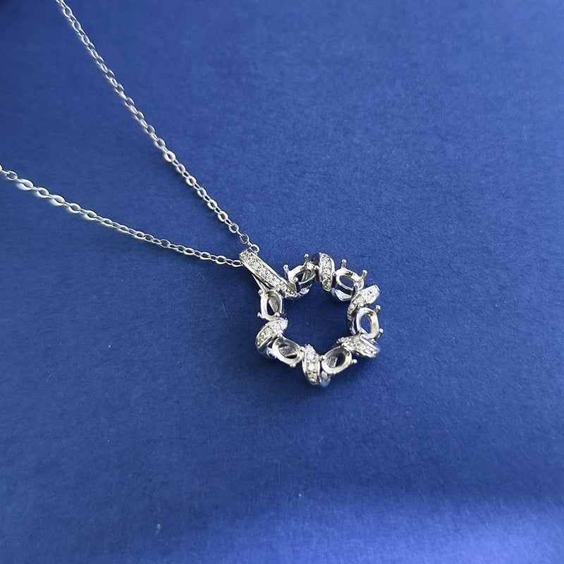 925 Sterling Silver Necklace Mount for 3x4mm Oval Gemstone, Unset Wreath Pendant DIY Collarbone Chain
