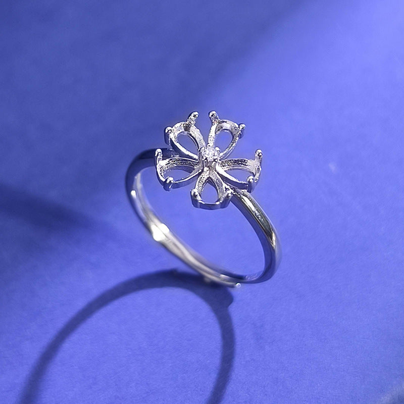 925 Sterling Silver Five-Petal Ring Mount for 3x5mm Pear Gemstone, Simple & Versatile DIY