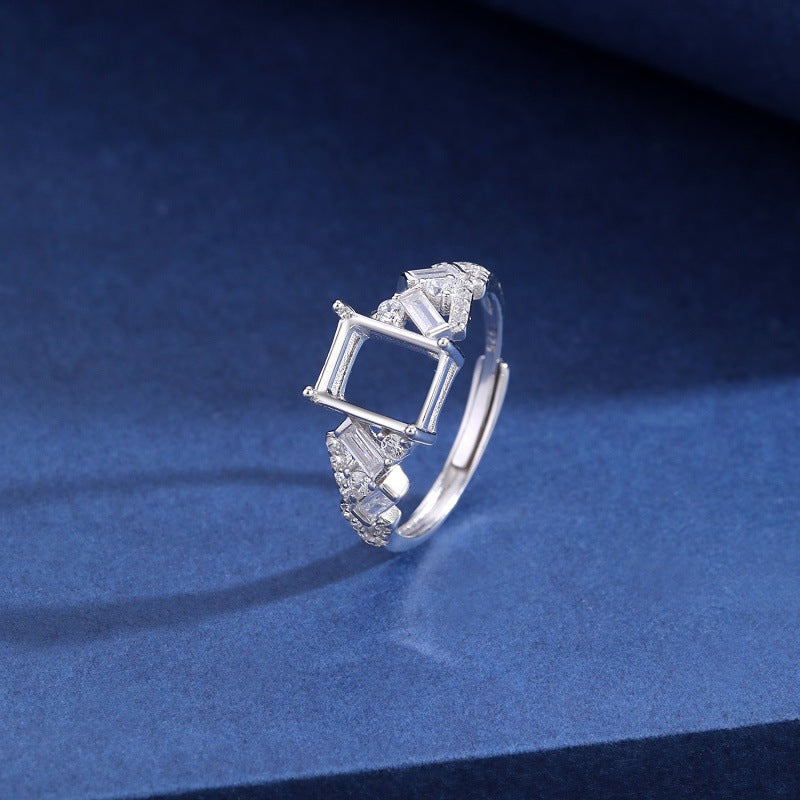 925 Sterling Silver Ring Mount for 6x8mm Rectangle Multi-Stone, Minimalist Designer Setting