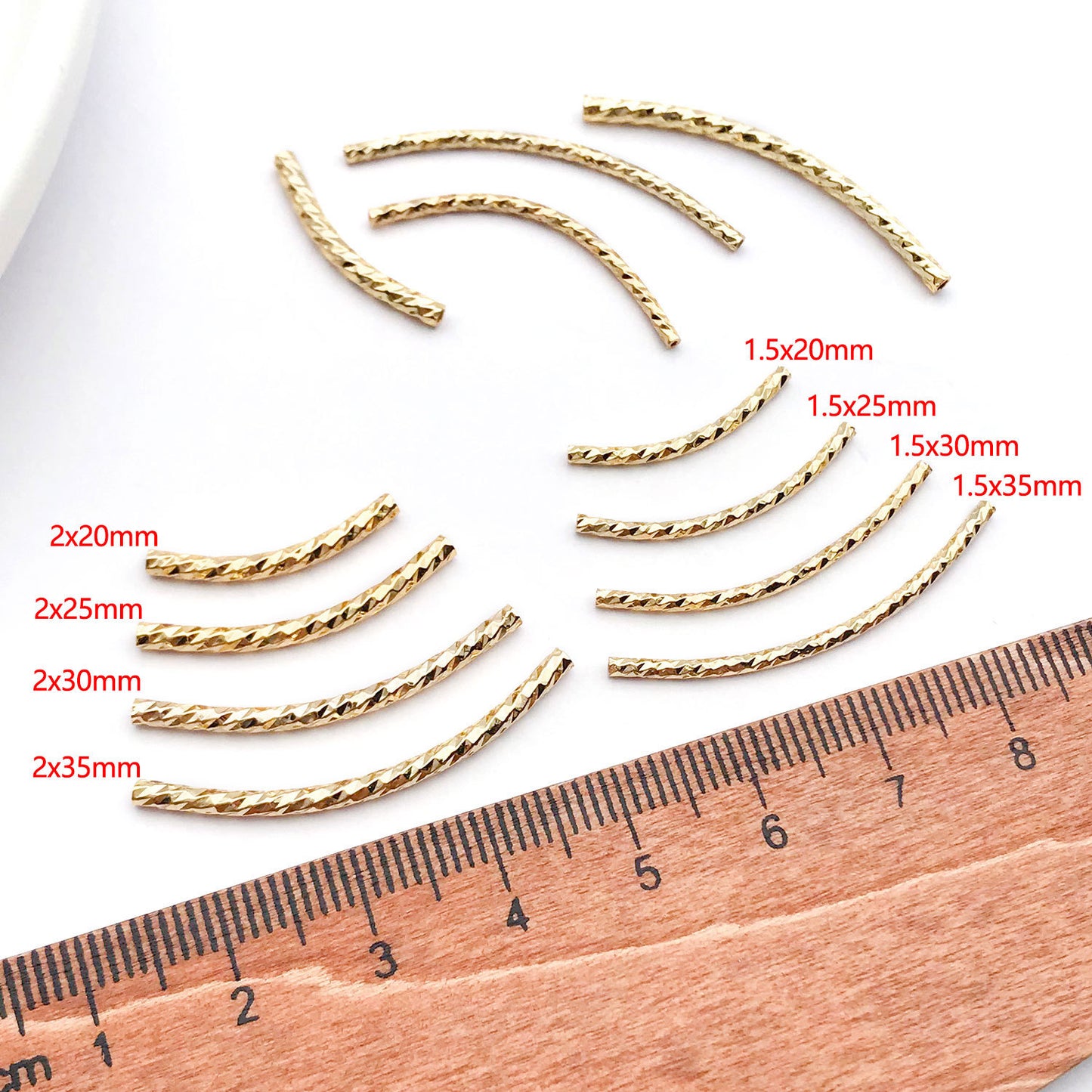 50pcs Plated Curve Shape Textured Curved Tube Bar Beads