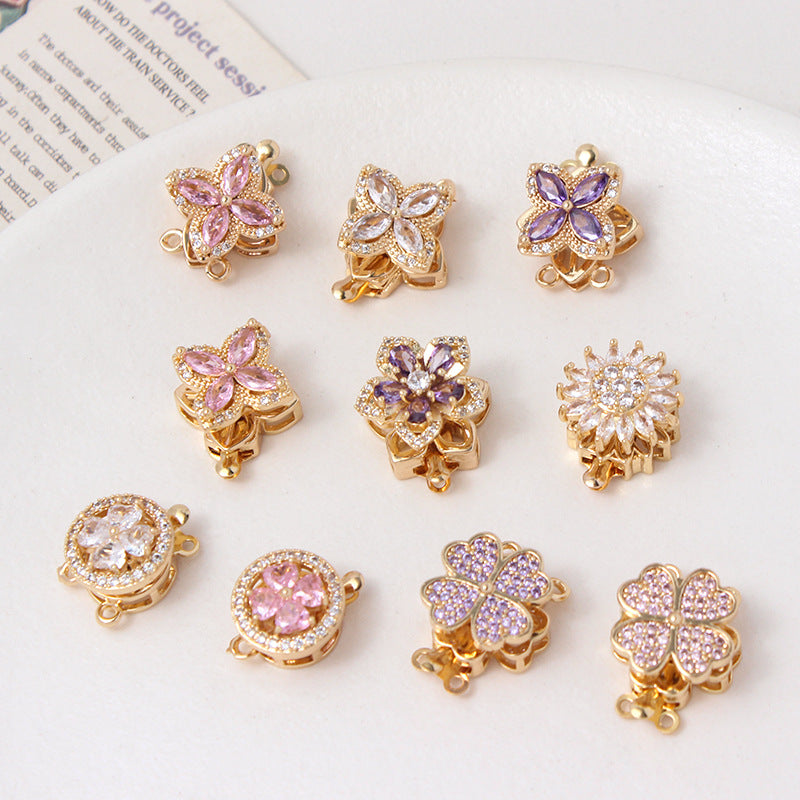 Light Luxury Zircon-Filled Rotatable Four-Leaf Flower
