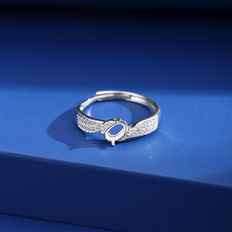 925 Sterling Silver Ring Mount for 4x6mm Oval Gemstone, Simple Adjustable Open Shank