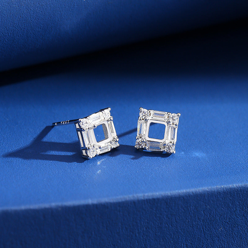 925 Sterling Silver Earring Mount for 4mm Square Natural Stone, High-End Versatile DIY